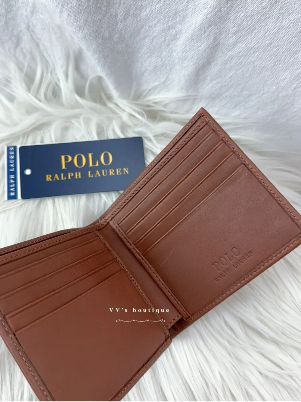 NWT Polo Ralph Lauren Bear Men Bifold Leather Billfold Wallet Brown